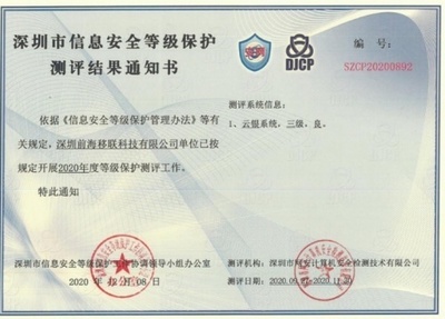 等级保护测评通过证书