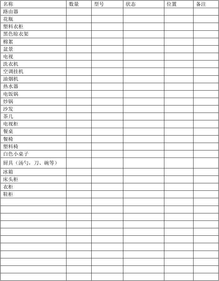 租房家具家电清单