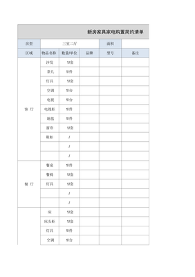 租房家具家电清单