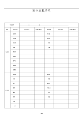 租房家具家电清单